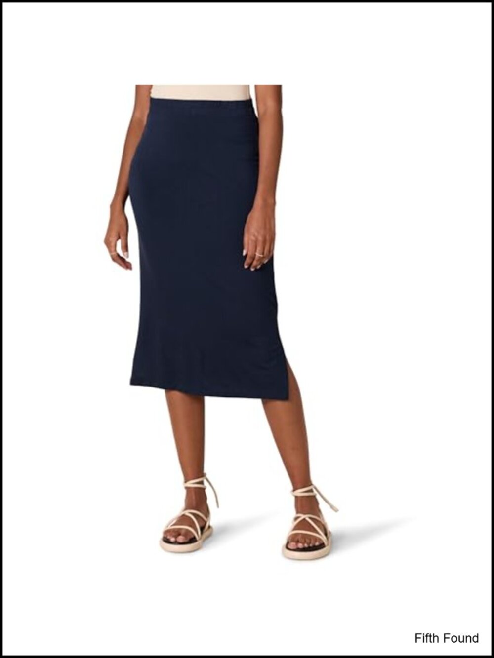 Women's Pull-On Knit Midi Skirt with Elastic Waist & Side Slits - Rayon Stretch